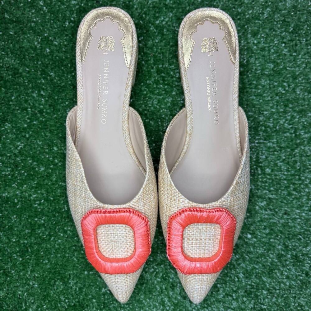 Antonio Melani x Jennifer Sumko Neuchatel Raffia Mule Coral 8 New